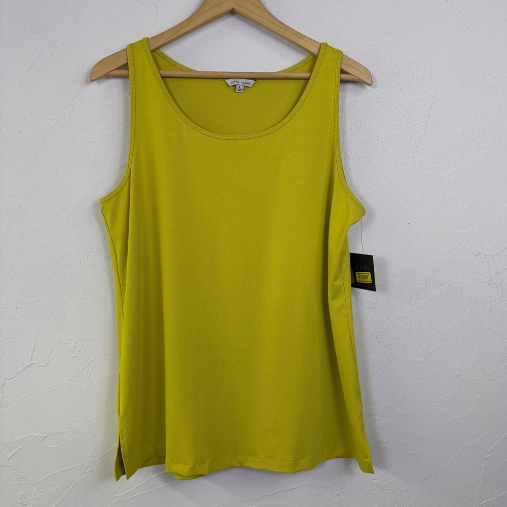 John Mark Tank Top Womens L Chartreuse Bamboo Blend Sleeveless Casual Minimalist